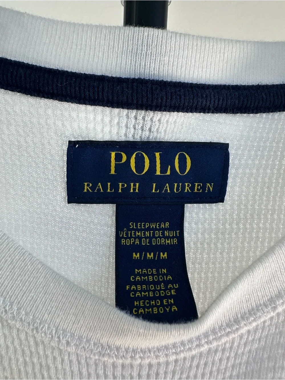 Polo by Ralph Lauren White Long-Sleeve Waffle Knit Tee with Navy Pony